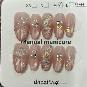 Dazzling Pink Nail Set with Star Accents